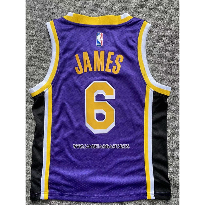 LeBron James NO 6 Camiseta Nino Los Angeles Lakers Statement Violeta